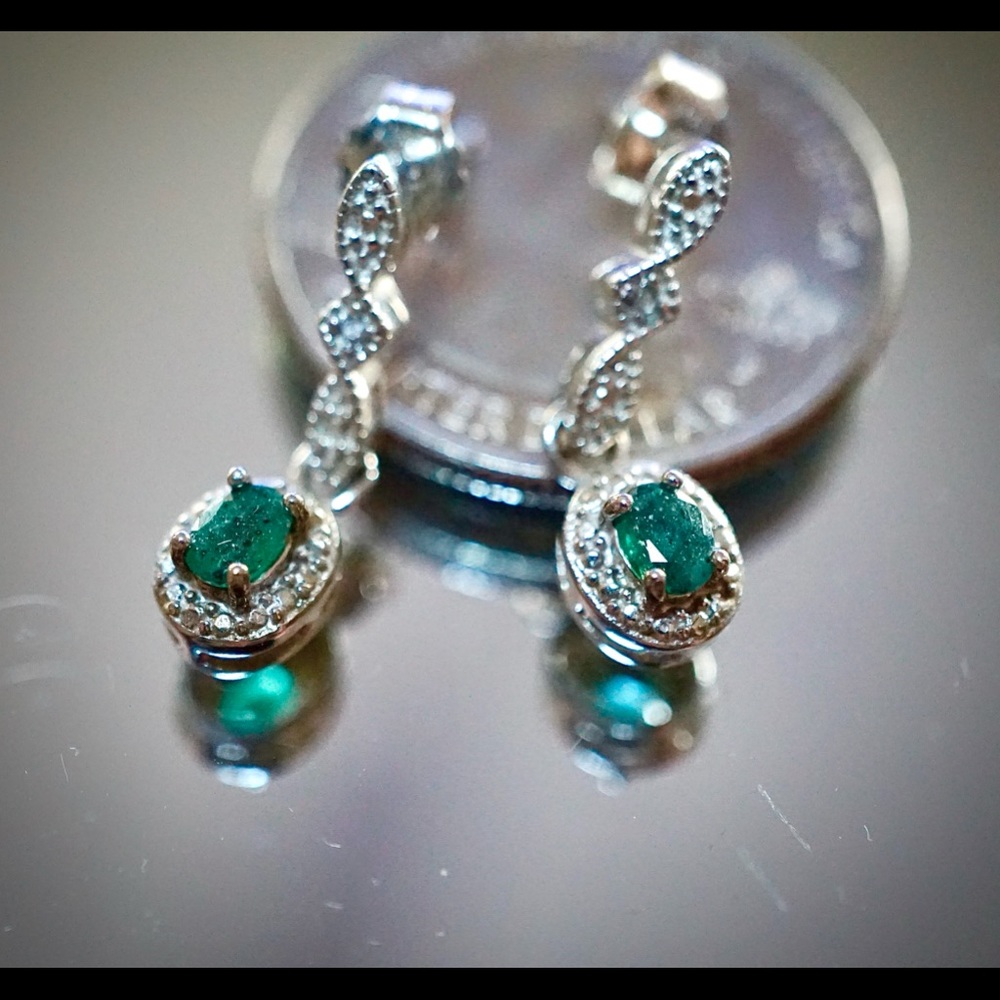 Vintage Style Emerald &Diamond Dangle Earrings